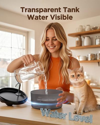 Cat Water Fountain for Cats Indoor: 80oz/2.4L Cat Fountains for Drinking - Quiet Pet Watering Bowls for Cats Inside - Blac...