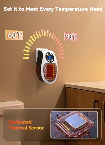 450W Space Heater, Remote Wall Outlet Electric Small Space Heater as Seen on TV with Adjustable Thermostat and Timer and L...
