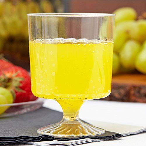 Elegant Clear Plastic Pedestal Wine Glasses - 8 oz. (Pack of 10) - Perfect for Celebrations, Gatherings, and Everyday Dining