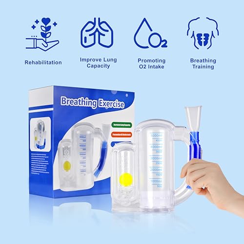 Incentive Spirometer,Adult Lung Trainer,Breathing Trainer - 5000ML Inhale Volume Measurement, Equipped with Ball Flow Rate Indicator & Scale Indicator