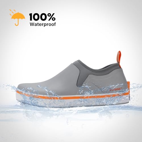 Showave Deck Shoes for Men Waterproof Garden Boots Slip-on Rain Shoe Breathable Rubber Fishing Shoes for Outdoor Mud Walking