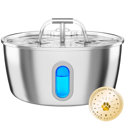 Cat Water Fountain Stainless Steel - 3.2L/108oz Pet Water Fountain for Cats Indoor - Automatic Pet Watering Dispenser (1 F...