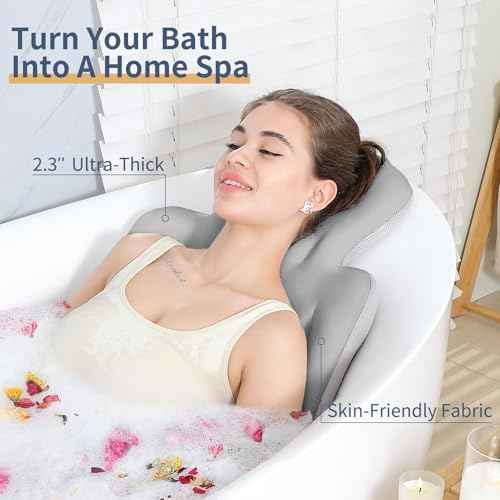 Bath Cushion, Full Body Bathtub Pillow with 160 Suction Cups, Bath Mat for Head and Neck Support, with Laundry Bag (Dark Gray, 51.2" x 16.2")