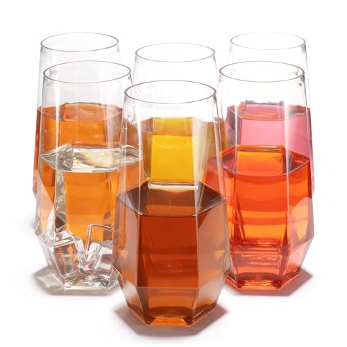 Goodluck 48 Clear Pack Diamond Unbreakable Stemless Plastic Glasses 9 Oz BPA-Free, Durable Disposable Wine/Champagne Flute...