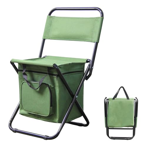 ZDFRBJGㅤㅤㅤㅤ Portable Foldable Fishing Chair with Cooler Bag, Lightweight Backrest Stool Compact Folding Chair Seat, Outdoo...