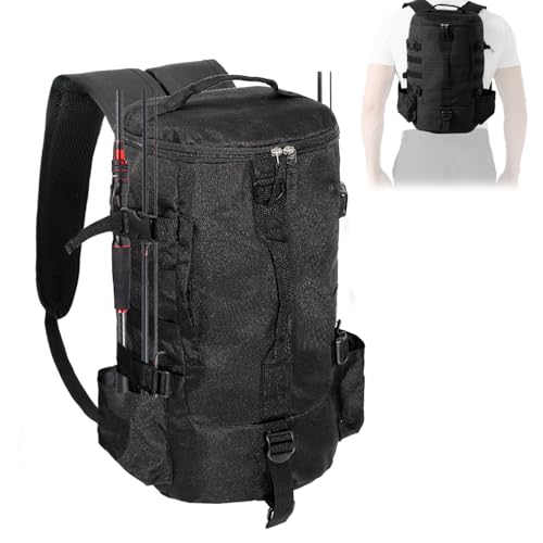 FishingPepo Fishing Tackle Backpack with Rod & Bottle Holder, Lightweight Outdoor Water-Resistant Fishing Gear Shoulder St...