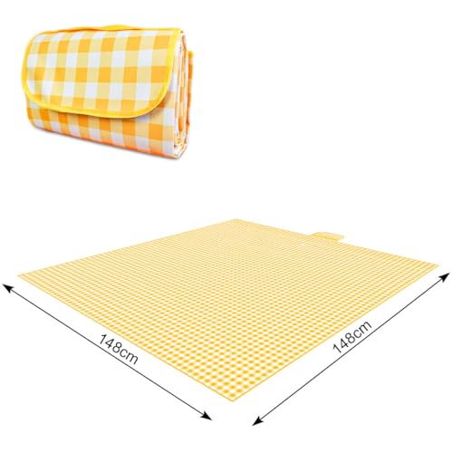 ZHUYNXIR Extra Large Picnic, Waterproof Blanket, Gingham Picnic Mat for Beach, Camping Grass Picnic Blankets. (Yellow 58x5...