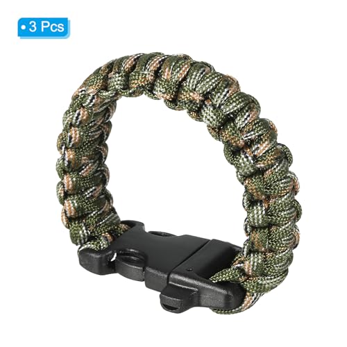 Survival Paracord Bracelets, 3 Pack Plaited Bracelet with Plastic Buckle Party Favors Camping Gifts Outdoor Wraps for Men,...