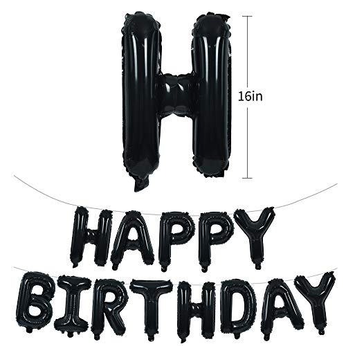 TONIFUL Black Happy Birthday Balloons Banner 16 Inch Mylar Foil Letters Birthday Sign Banner Bunting Reusable for 30th 40t...