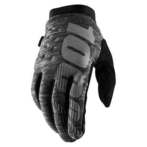 100% BRISKER Cold Weather Motocross & Mountain Bike Gloves - Warm Winter MTB & MX Powersport Racing Protective Gear (SM - Black/Grey)