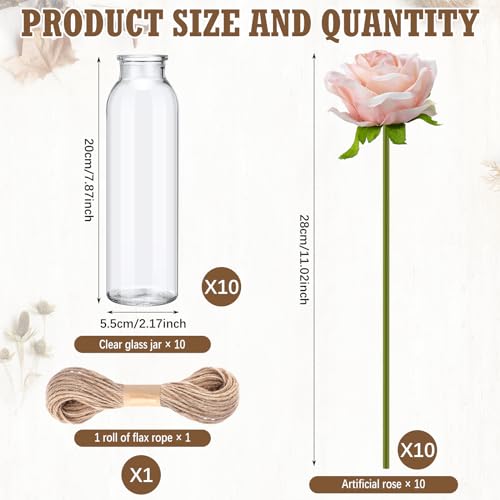 Qinyoung 10 Set Dried Pampas Grass Centerpiece for Wedding Baby Shower Party 10 Glass Flower Jars 10 Artificial Roses 80 D...