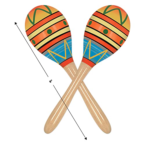 Beistle Fiesta Fun Party Maracas – 3 Sets, 6 Wooden Hand-Decorated Percussion Maraca Shakers for Cinco de Mayo, Mexican-Th...