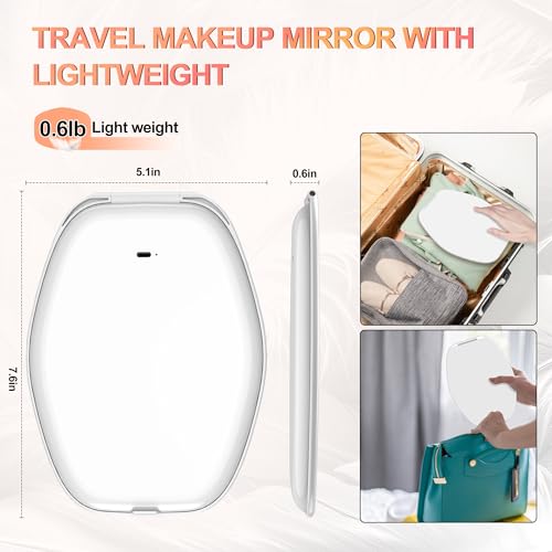 COSYGLOW Travel Makeup Mirror with Light: 3 Color Lighting Portable Mirror with Touch Screen Rechargeable Adjustable LED L...