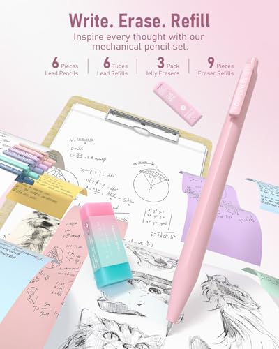 Four Candies 39 PCS Aesthetic School Supplies with Cute Pen Case, 12 Pastel Highlighters, 5 Black Ink Gel Pens, 6 Mechanic...