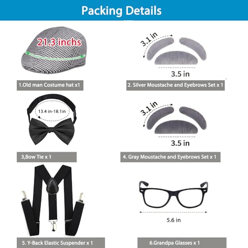 CONNICS 100 Day of School Costume for Boys,Old man dress up for kid – Grandpa Cosplay Costume Accessories