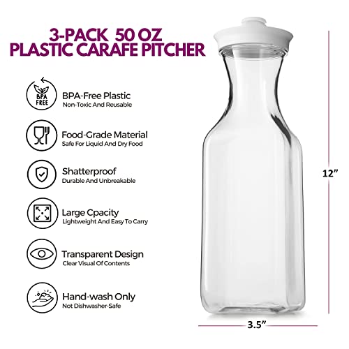 DilaBee Plastic Water Pitcher With Lid - Square Carafe Pitchers for Drinks, Milk, Smoothie, Iced Tea, Mimosa Bar Supplies...