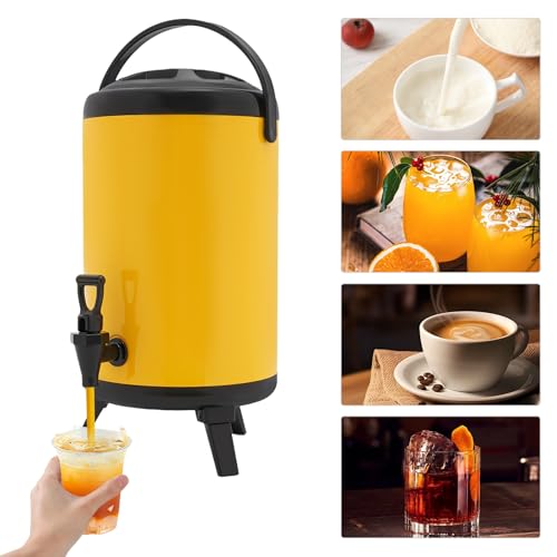 2 Gal Stainless Steel Beverage Dispenser with Faucet, Insulated Drink Cooler & Hot Chocolate Dispenser for Parties, 4-8H T...