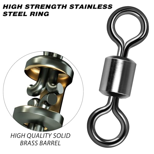 Alwonder Fishing Barrel Swivels, 40 to100-Pack Swivels Fishing Tackle Freshwater Saltwater Swivel Rolling Swivel Heavy Dut...