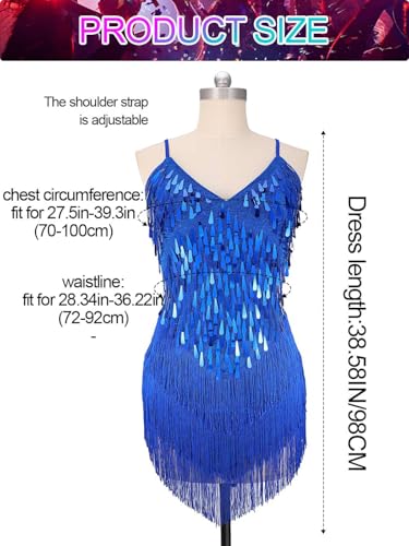Aukmla Women Sparkly Sequin Fringe Mini Dress Sleeveless Latin Dance Tassel Dresses