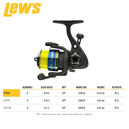 Lew's Crappie Thunder Spinning Fishing Reel, 2 Bearing System, Right or Left-Hand Retrieve, Crappie Thunder Green