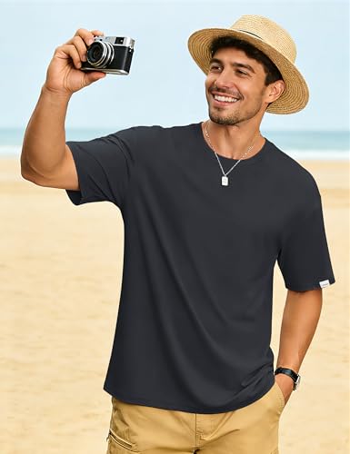 Cotrasen Mens T-Shirts Short Sleeve Cotton Lightweight UPF 50+ Moisture Wicking Cooling Casual Loose Tee Shirts