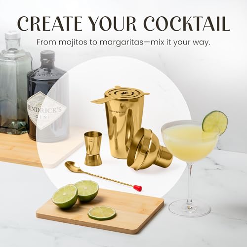 Modern Mixology Cocktail Shaker Set - 8 Piece Bartender Kit on Quality Pine Stand | Complete Cocktail Kit Gift Set | Top B...
