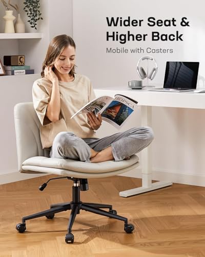 Marsail Armless-Office Desk Chair with Wheels: PU Leather Cross Legged Wide Chair,Comfortable Adjustable Swivel Task Chair...