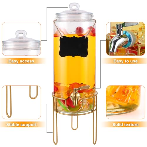 Drink Dispensers for Parties 1 Gallon, Bevarage Dispenser with Stand,Glass Drink Dispenser With Stainless Steel Spigot + M...
