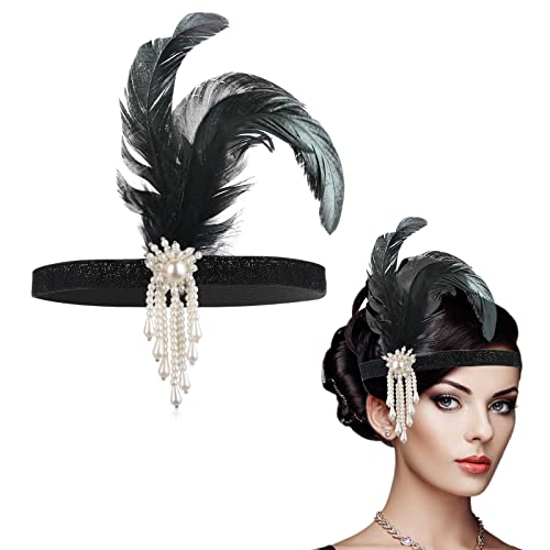WLLHYF 1920s Flapper Headband, Feather Headwear Headpiece Black Head Wear 1920s Fashion Bling Rhinestone Hair Accessories ...