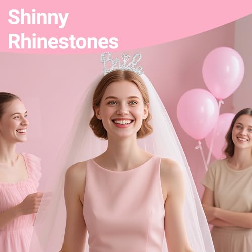 Papoopy 3Pcs Bride to Be Headband with Sash and Veil for Bachelorette Party Decorations, Bridal Shower Accessories for Gif...
