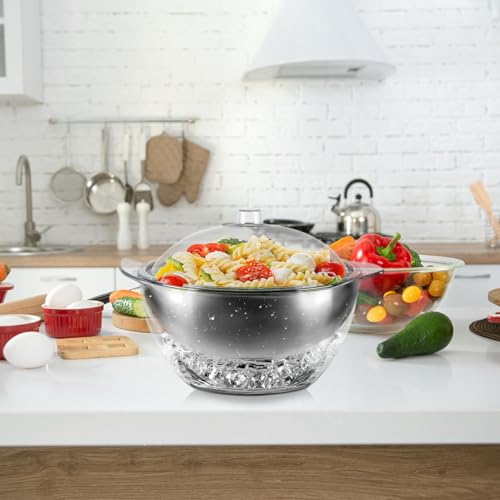 MOLIGOU Iced Salad Bowl, Salad Serving Bowl with Ice Holder and Lid, Chilled Serving Bowl for Parties