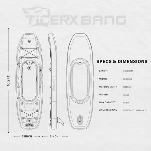 TIGERXBANG 10.2'x35''x8'' Inflatable Kayak with Detachable Seat, SUP-Kayak Set Includes Hand Pump/Aluminum Oar/Backpack, B...