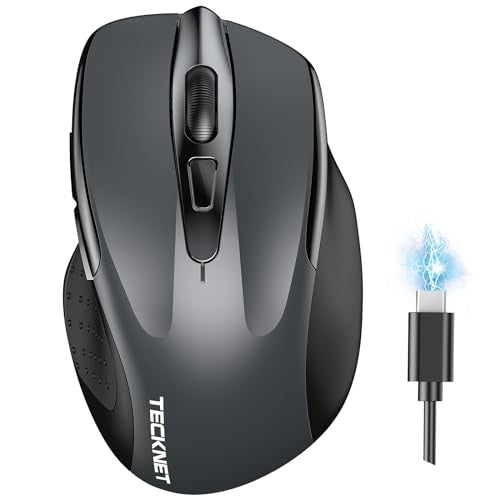 TECKNET Wireless Mouse (BT5.0/3.0 & 2.4G) Rechargeable 4800 DPI Silent USB A & Bluetooth Mouse 6 Buttons, Wide Compatibili...