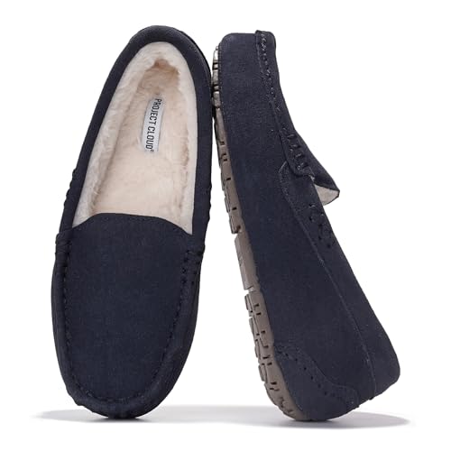 Grey Cathi Loafers by Project Cloud - Genuine Suede, Memory Foam, Faux Fur Lined Slip Resistant Shoes