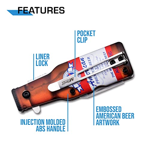MTECH USA Folding Pocket Knife, 2.5" Blade, Beer Bottle Design, with Bottle Opener and Pocket Clip, EDC (Red)