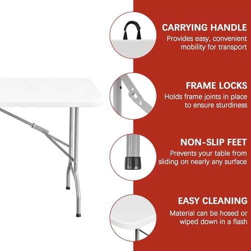 Elevon Folding Table, 6 Feet Heavy Duty Fold-in-Half Utility Table Indoor Outdoor for Camping, Picnic, Party