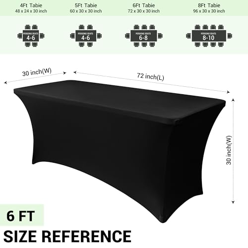 Obstal 6ft Stretch Black Spandex Table Cloth for Standard Folding Tables - 2 Pack Universal Rectangular Fitted Tablecloth ...