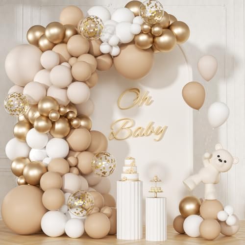 147pcs Neutral Balloon Garland Arch Kit, Different Sizes with Beige Cream Sand White Metallic Champagne Gold Balloons for ...
