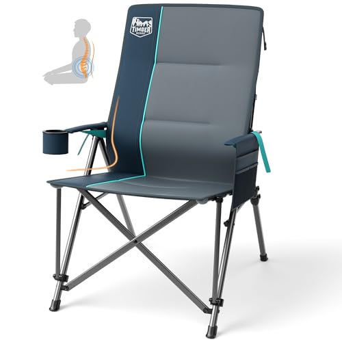 TIMBER RIDGE Oversized Camping Chair with Lumbar Support, Portable Folding Chair Heavy Duty for Adults Supports 450 LBS fo...