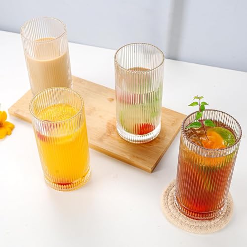 BGTTI Glass Cups Vintage Glassware Set of 4 Large, Origami Style Transparent Cocktail Glasses Set, Bar Beverages Ice Coffe...