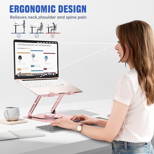JOYEKY Laptop Stand for Desk, Adjustable Computer Stand with 360° Rotating Base, Ergonomic Laptop Riser for Collaborative ...