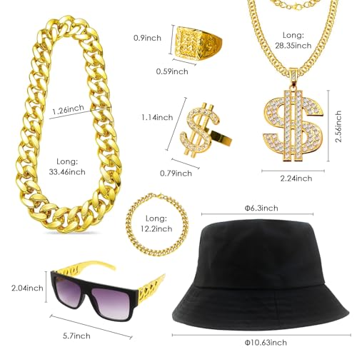 Boonbery Hip Hop Costume Kit 80s 90s Rapper Accessories, Outfits for Men Women Cosplay Gatherings Club Nostalgia Old Schoo...