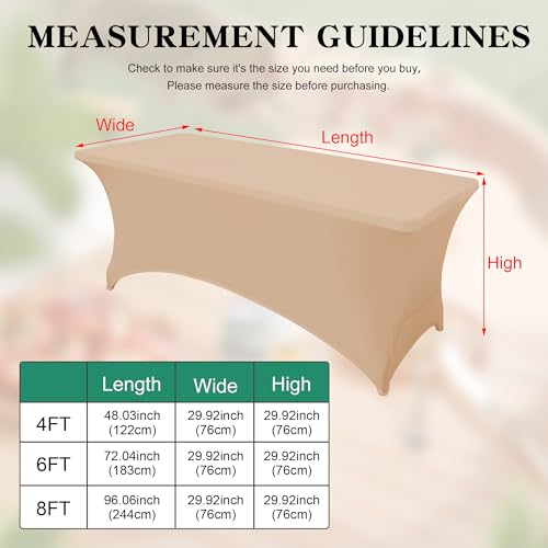 MRGSDL 2Pack 8FT Table Cloth for Rectangular Fitted Events Stretch Champagne Table Covers Washable Spandex Tablecloth Prot...