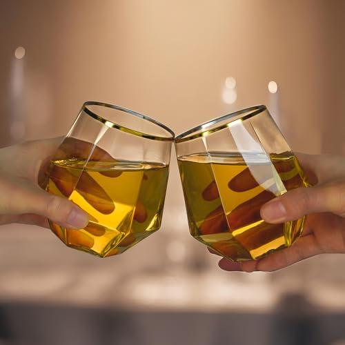 Goodluck 40 PCS Diamond Stemless Plastic Wine Whiskey Glasses, 12 Oz Disposable Cocktail Glasses, Suitable for Weddings, B...