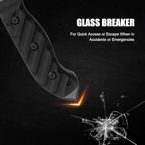 Survival Knife w Kydex Sheath,D2 Fixed Blade Steel,Full Tang Hunting Knife w Non-slip ABS Handle, Glass Breaker, Ideal for...