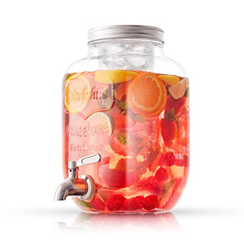 1-Gallon Drink Dispenser. Glass Beverage Dispenser with Stainless steel Spigot plus Ice Cylinder and Fruit Infuser! Water ...