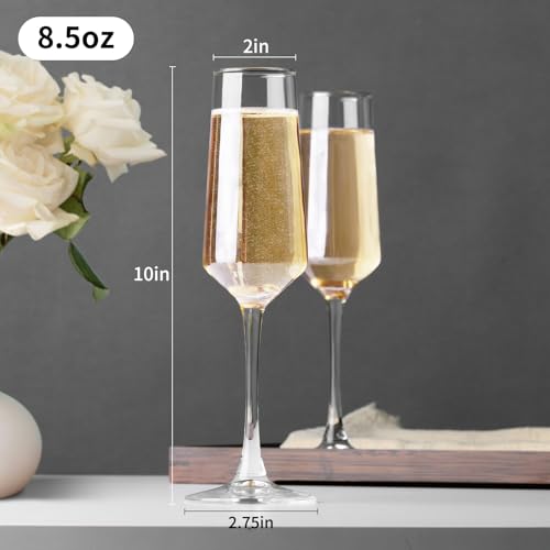 PARACITY Champagne Flutes, Champagne Glasses Set of 2, Elegant 8.5oz Glass Champagne Flutes, Gift for Birthday, Wedding, C...