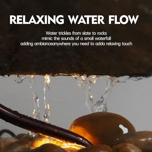 Pamopamo Indoor Tabletop Waterfall Moon Fountain, Home Décor Soothing Rain Sound Meditation Relaxing Fountains, Nature Sla...
