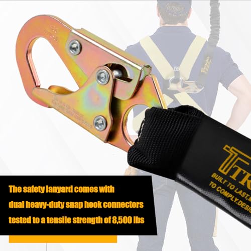 TRSMIMA Safety Harness Lanyard Retractable - Fall Protection Climbing Tree Strap 6 FT Single Leg Internal Shock Absorbing ...