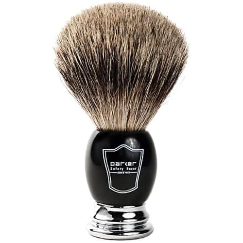 Parker Safety Razor Classic Black Straight Edge Barber Razor Shave Set - Includes 100% Pure Badger Brush, Chrome Stand, SRB Shavette Razor and 100 Blades
